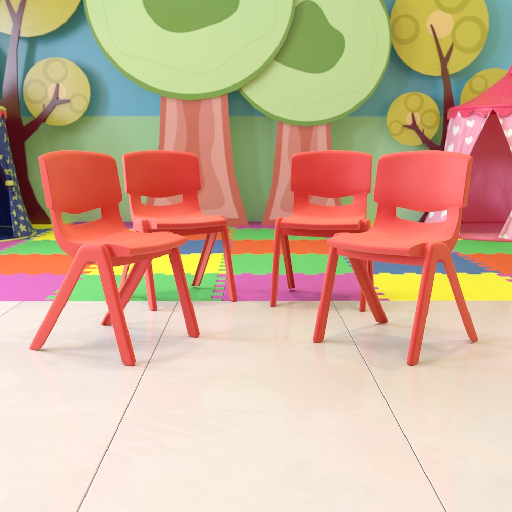 4 Pack Red Plastic Stackable School Chair with 15.5'' Seat Height. Picture 2