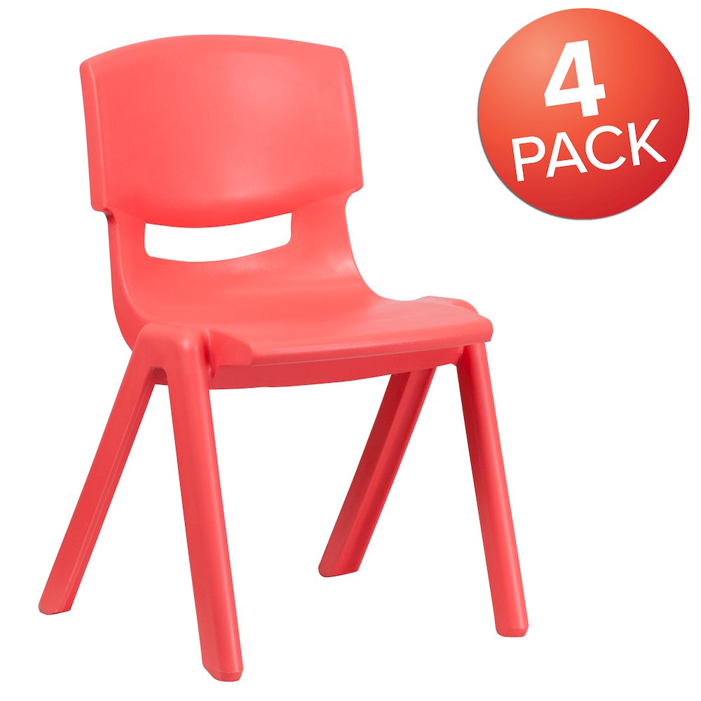 4 Pack Red Plastic Stackable School Chair with 15.5'' Seat Height. Picture 1