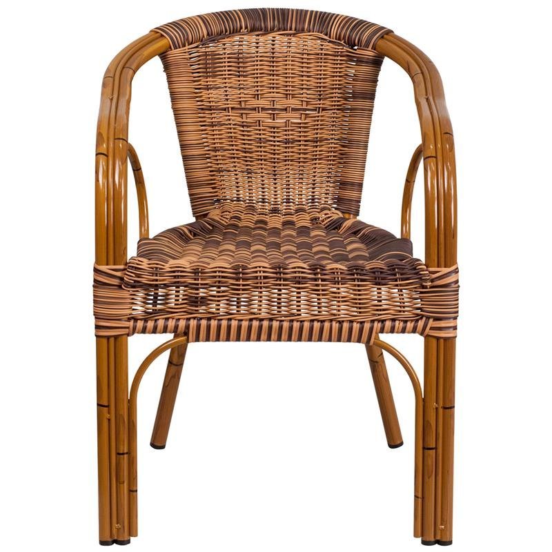 Burning Brown Rattan Patio Chair-Dark Red Bamboo-Aluminum Frame pack of 3. Picture 2