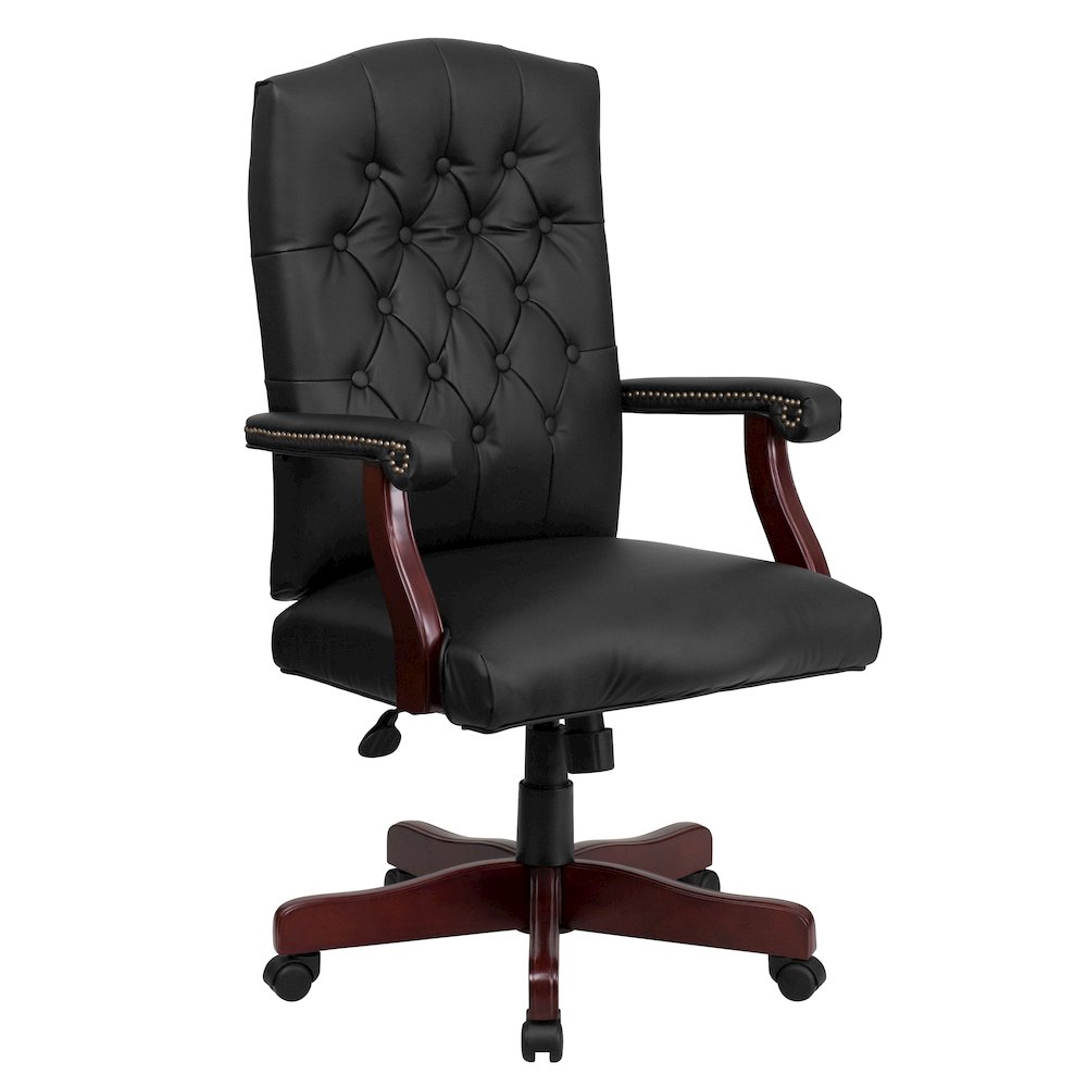 Black LeatherSoft Executive Swivel Office Chair with Arms. Picture 1