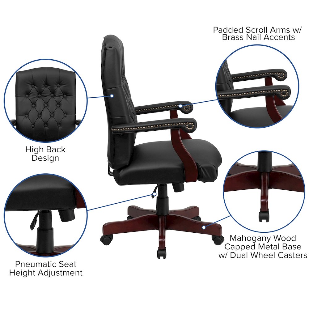 Black LeatherSoft Executive Swivel Office Chair with Arms. Picture 5