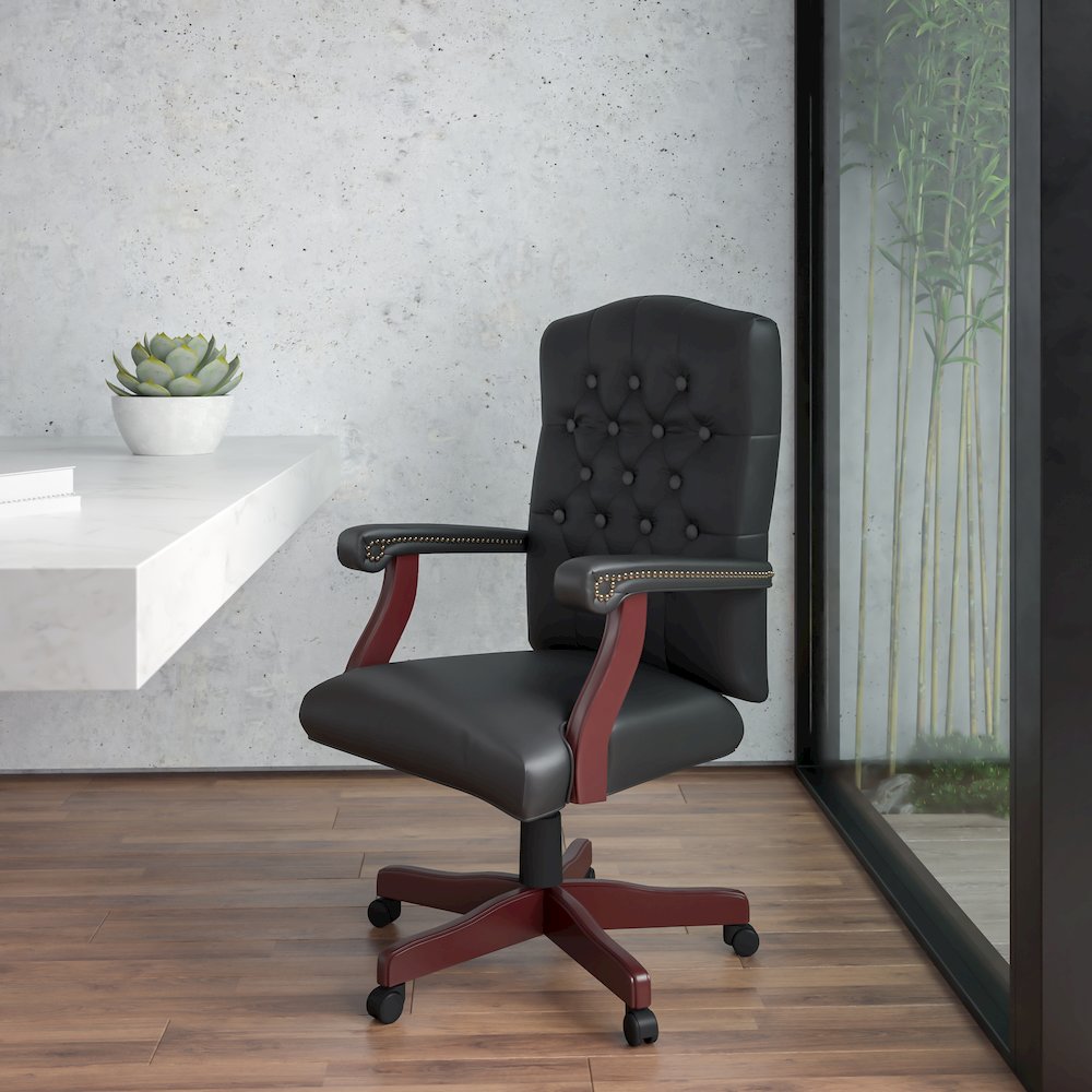 Black LeatherSoft Executive Swivel Office Chair with Arms. Picture 2