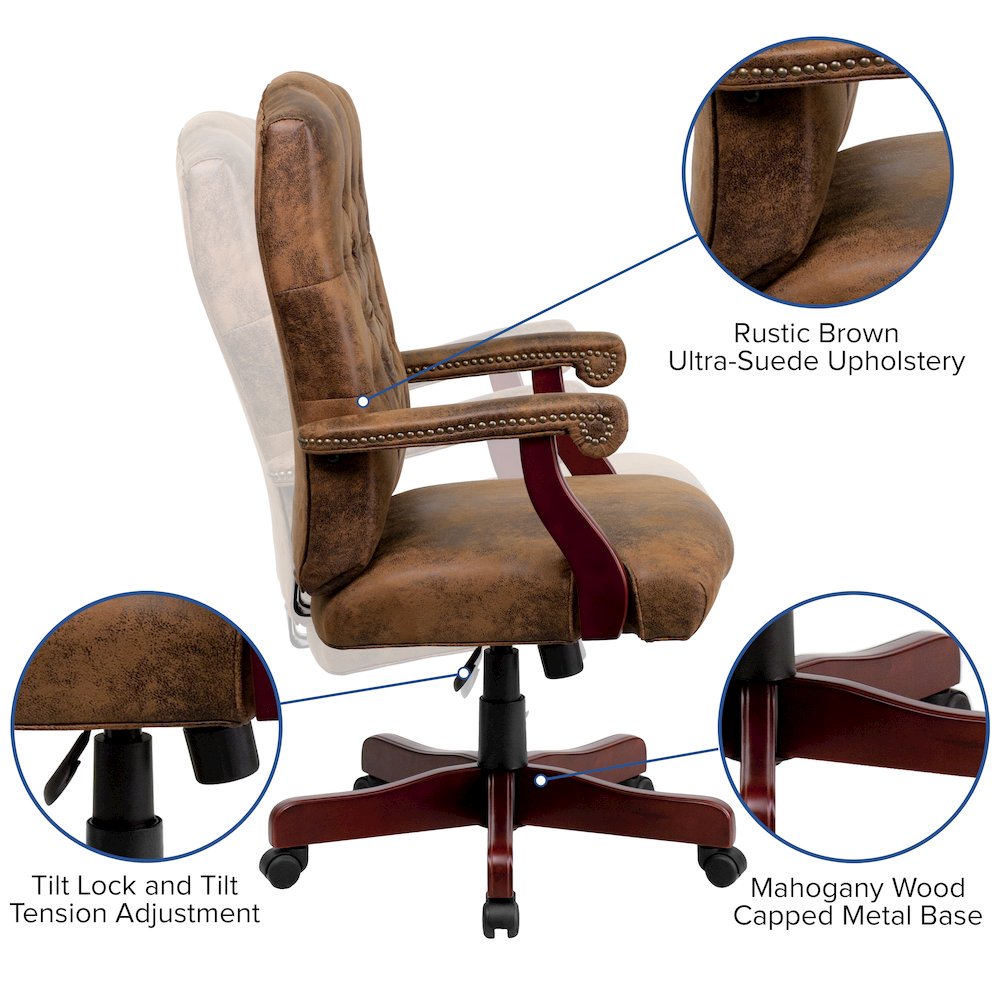 Bomber Brown Classic Executive Swivel Office Chair with Arms. Picture 6