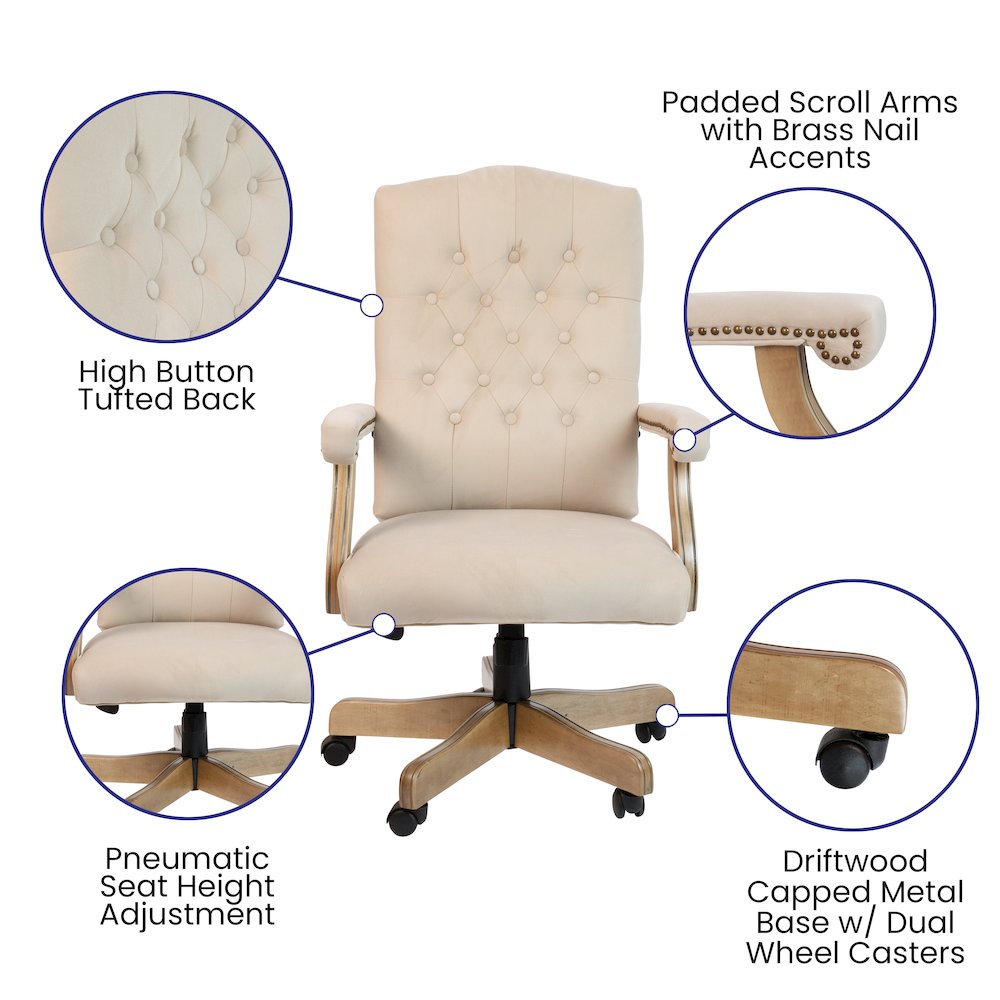 Ivory Microfiber Classic Executive Swivel Office Chair. Picture 6