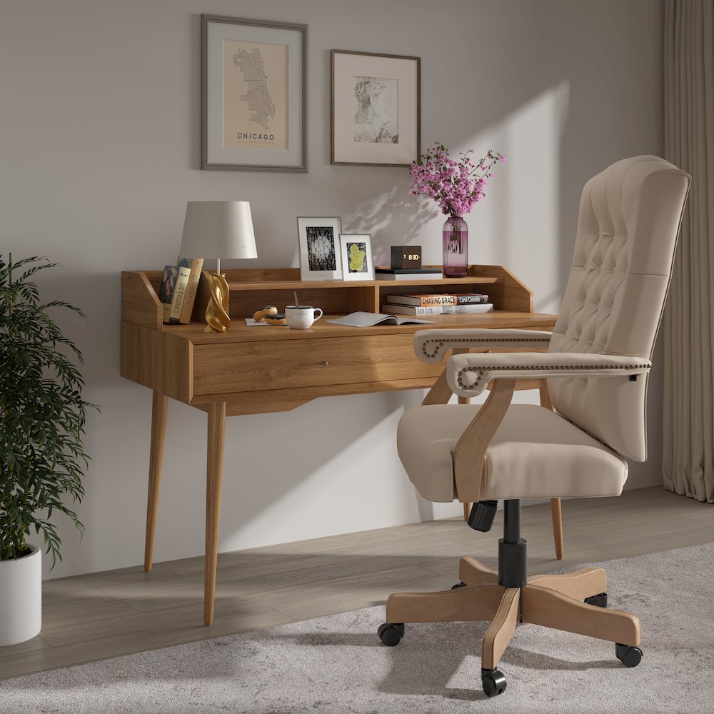 Ivory Microfiber Classic Executive Swivel Office Chair. Picture 2