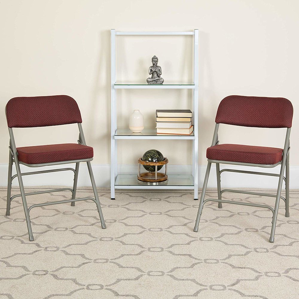 Triple Braced & Double Hinged Burgundy Fabric Metal Folding Chair pack of 4. Picture 2