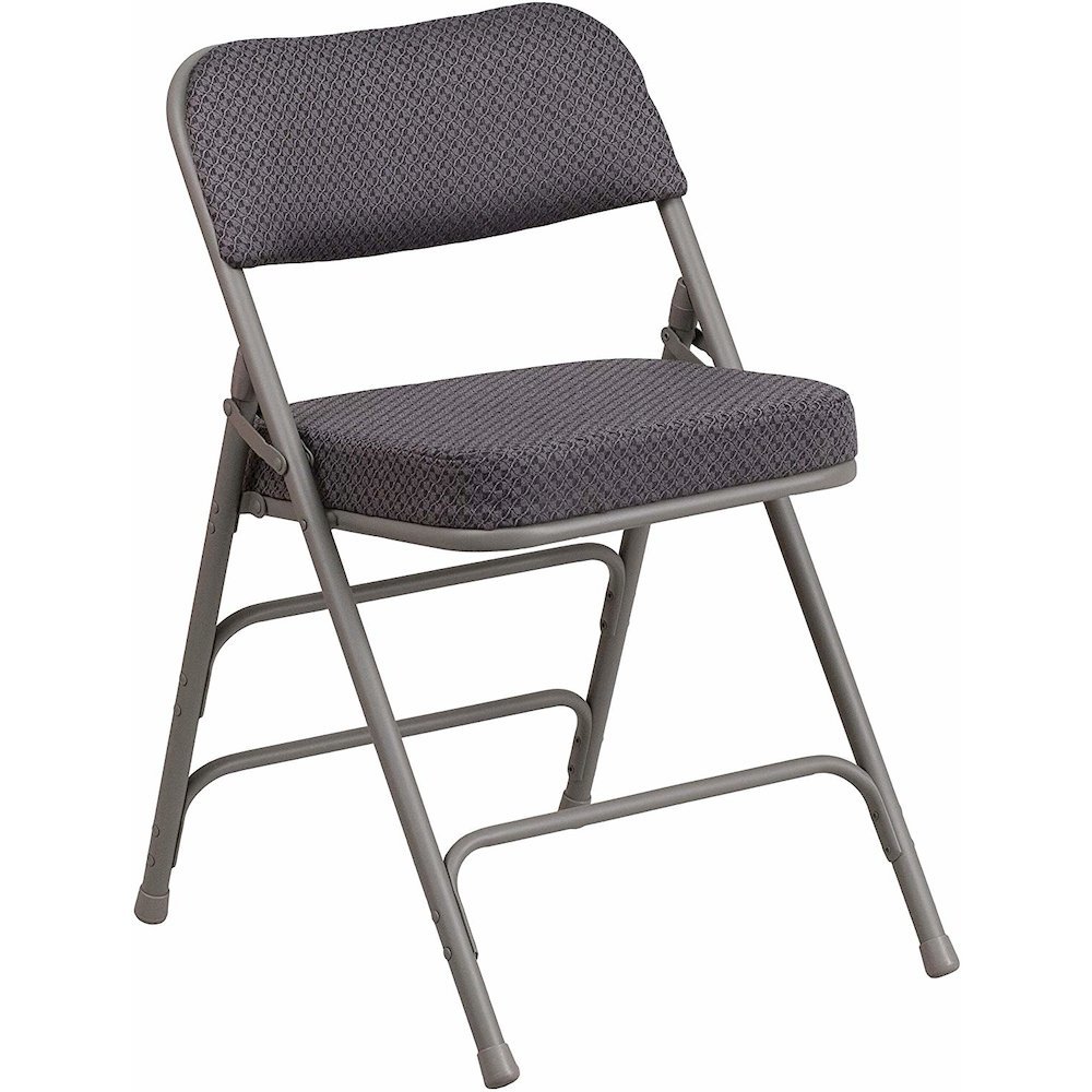 Triple Braced & Double Hinged Gray Fabric Metal Folding Chair pack of 4. Picture 1