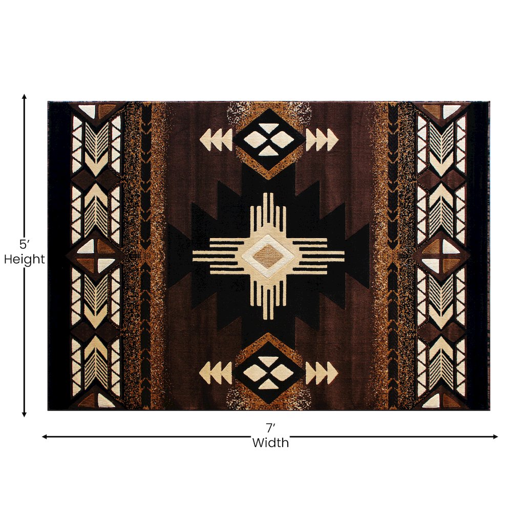 5' x 7' Chocolate Traditional Southwestern Area Rug - Olefin Fibers. Picture 4