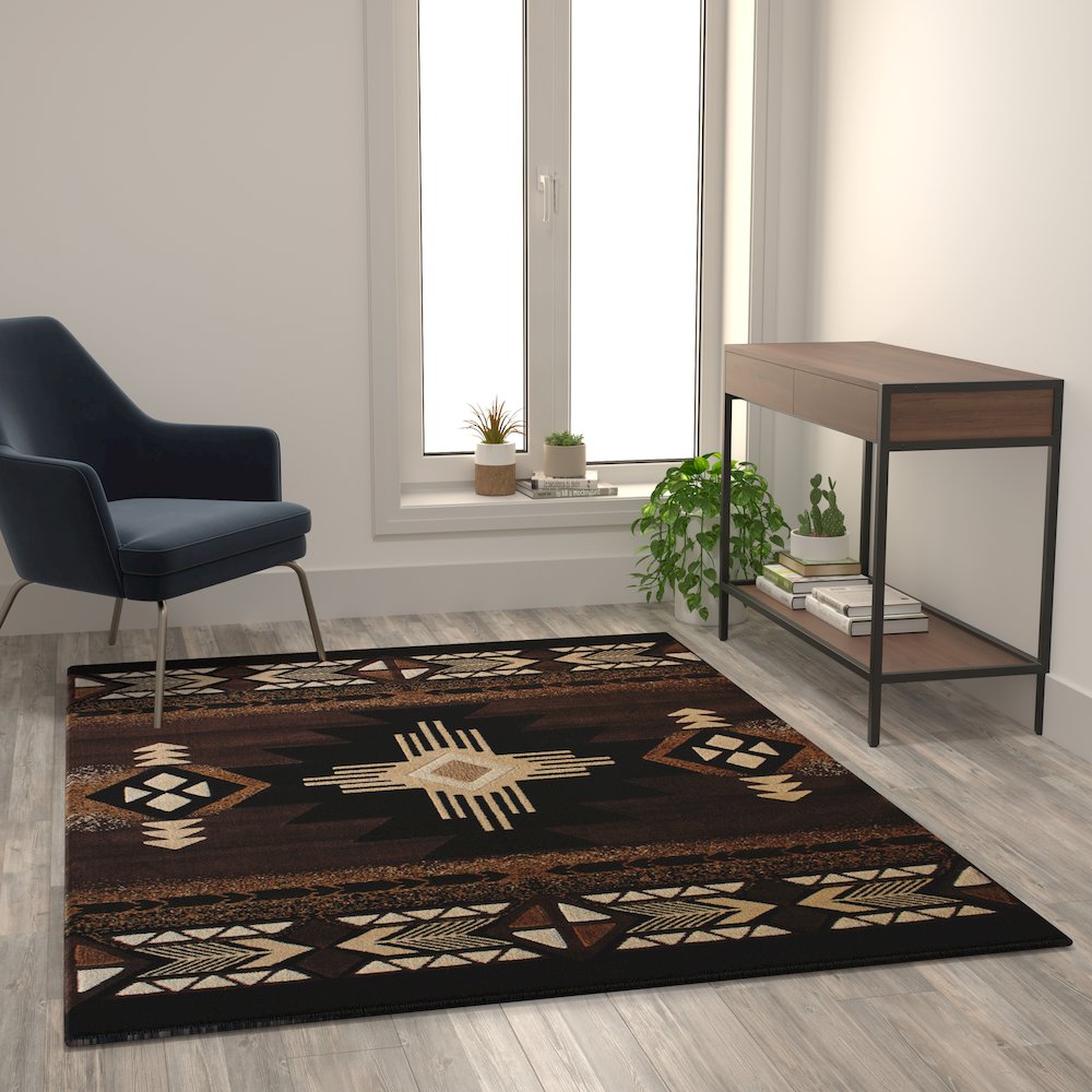 5' x 7' Chocolate Traditional Southwestern Area Rug - Olefin Fibers. Picture 2