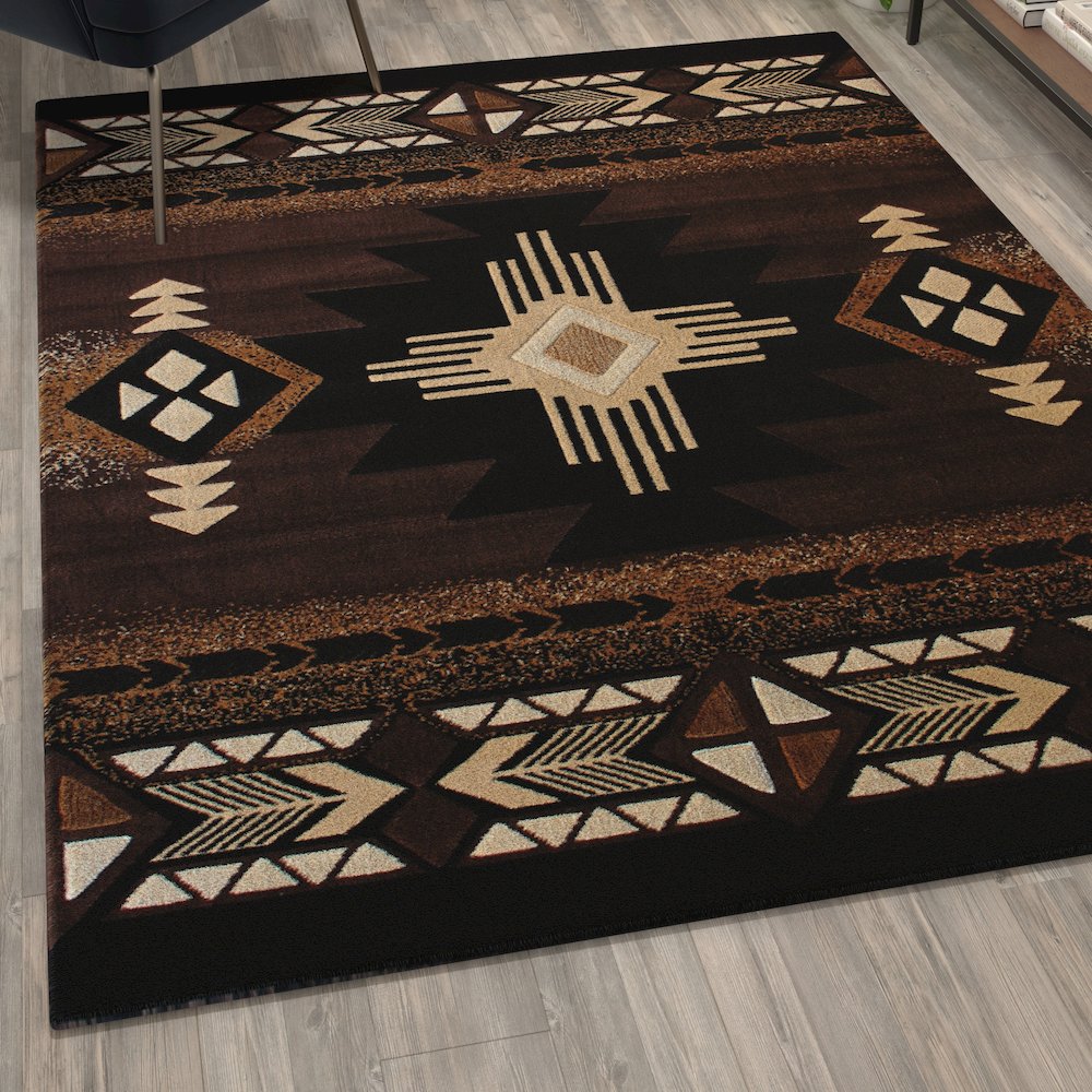 5' x 7' Chocolate Traditional Southwestern Area Rug - Olefin Fibers. Picture 5