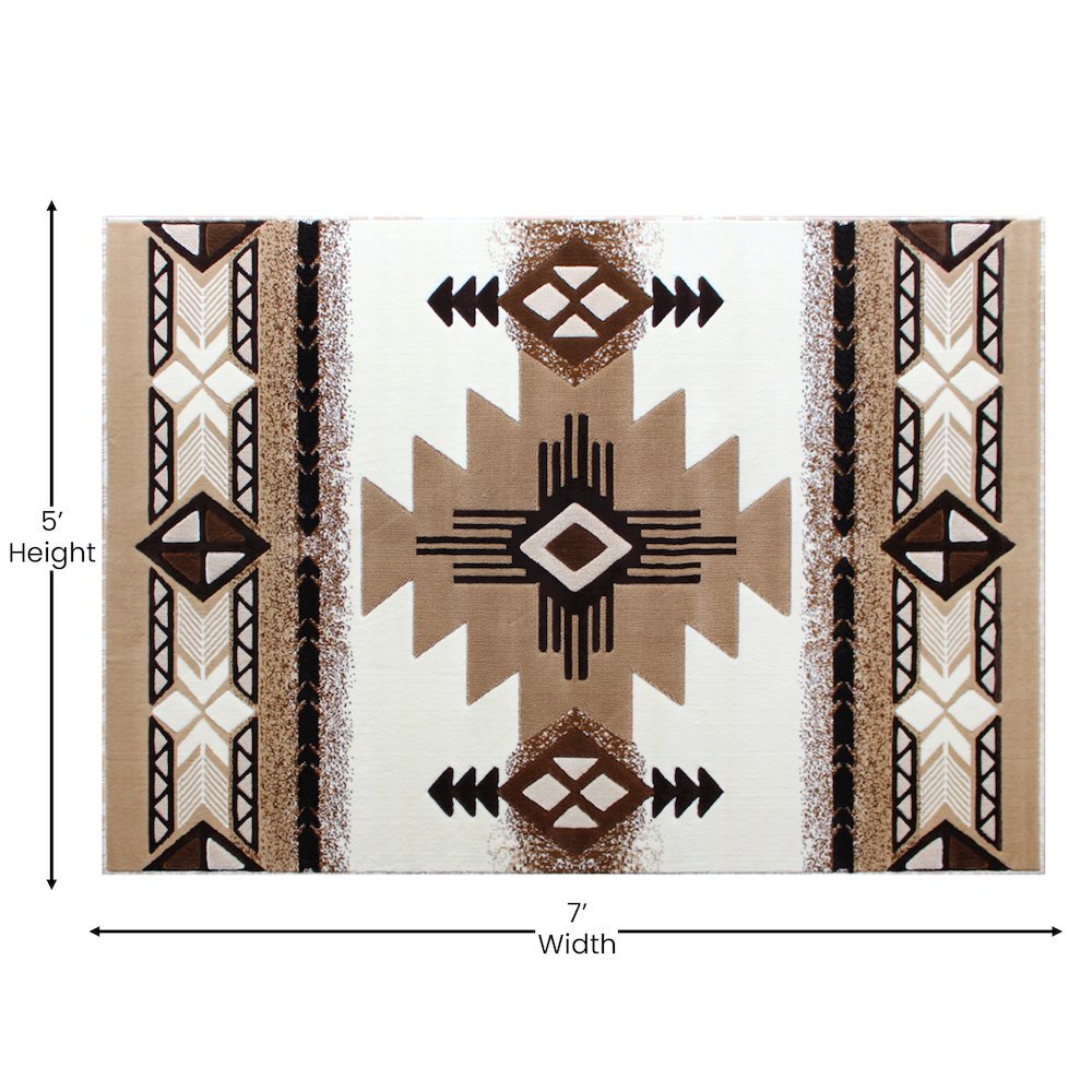 5' x 7' Ivory Traditional Southwestern Area Rug - Olefin Fibers. Picture 4