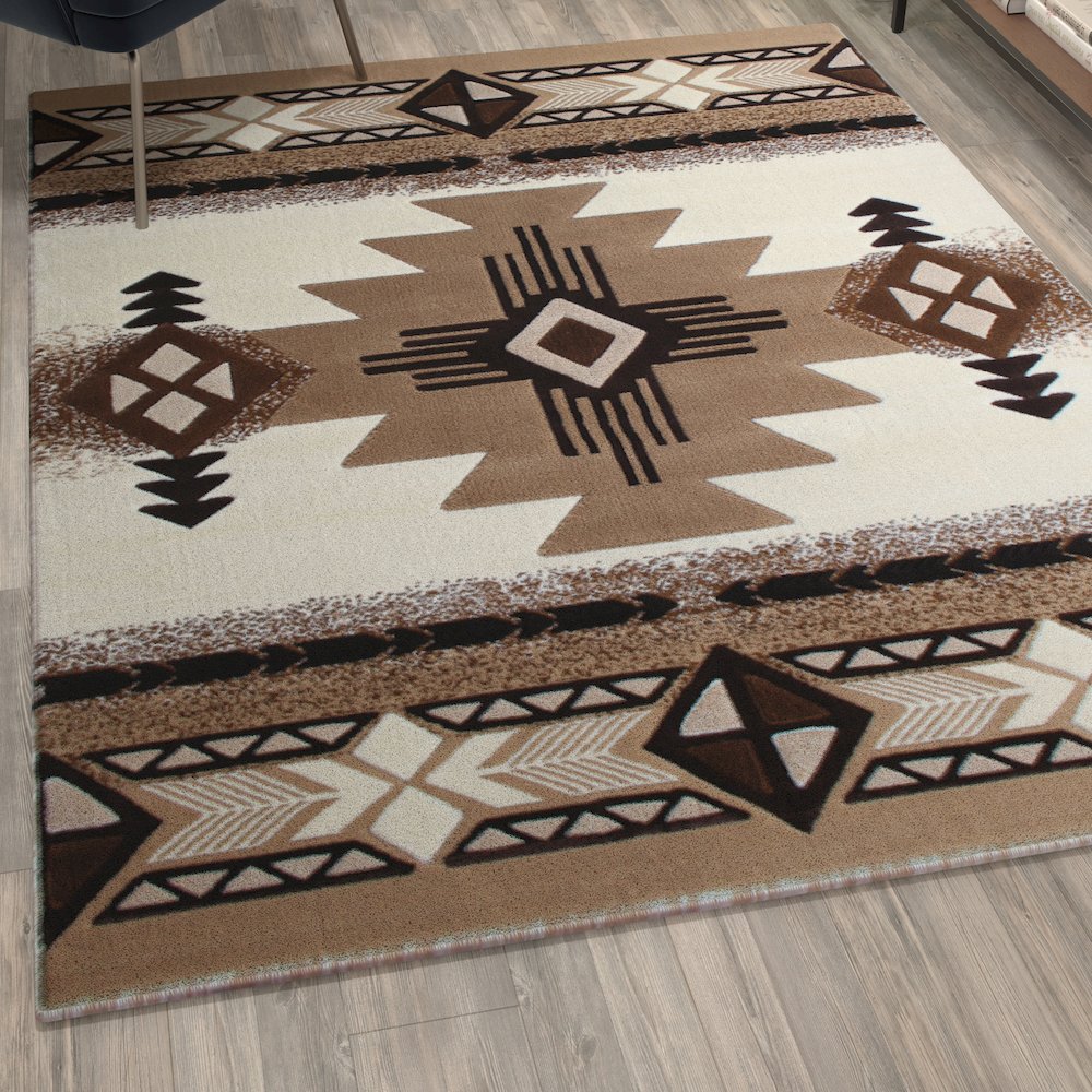 5' x 7' Ivory Traditional Southwestern Area Rug - Olefin Fibers. Picture 2