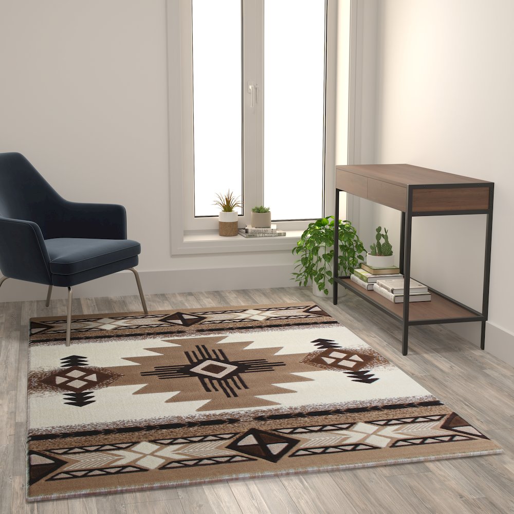5' x 7' Ivory Traditional Southwestern Area Rug - Olefin Fibers. Picture 5