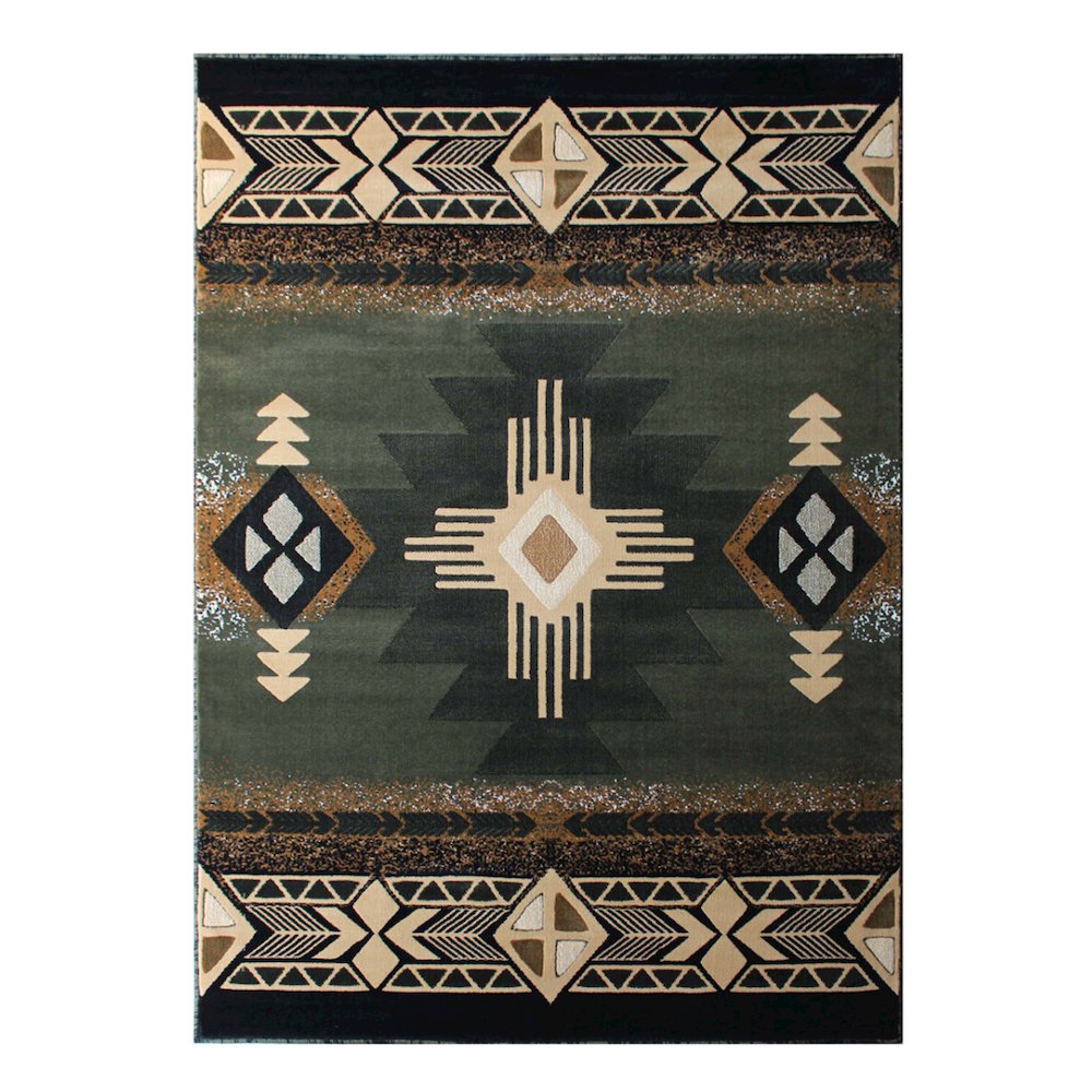 5' x 7' Sage Traditional Southwestern Area Rug - Olefin Fibers with Jute Backing. Picture 1