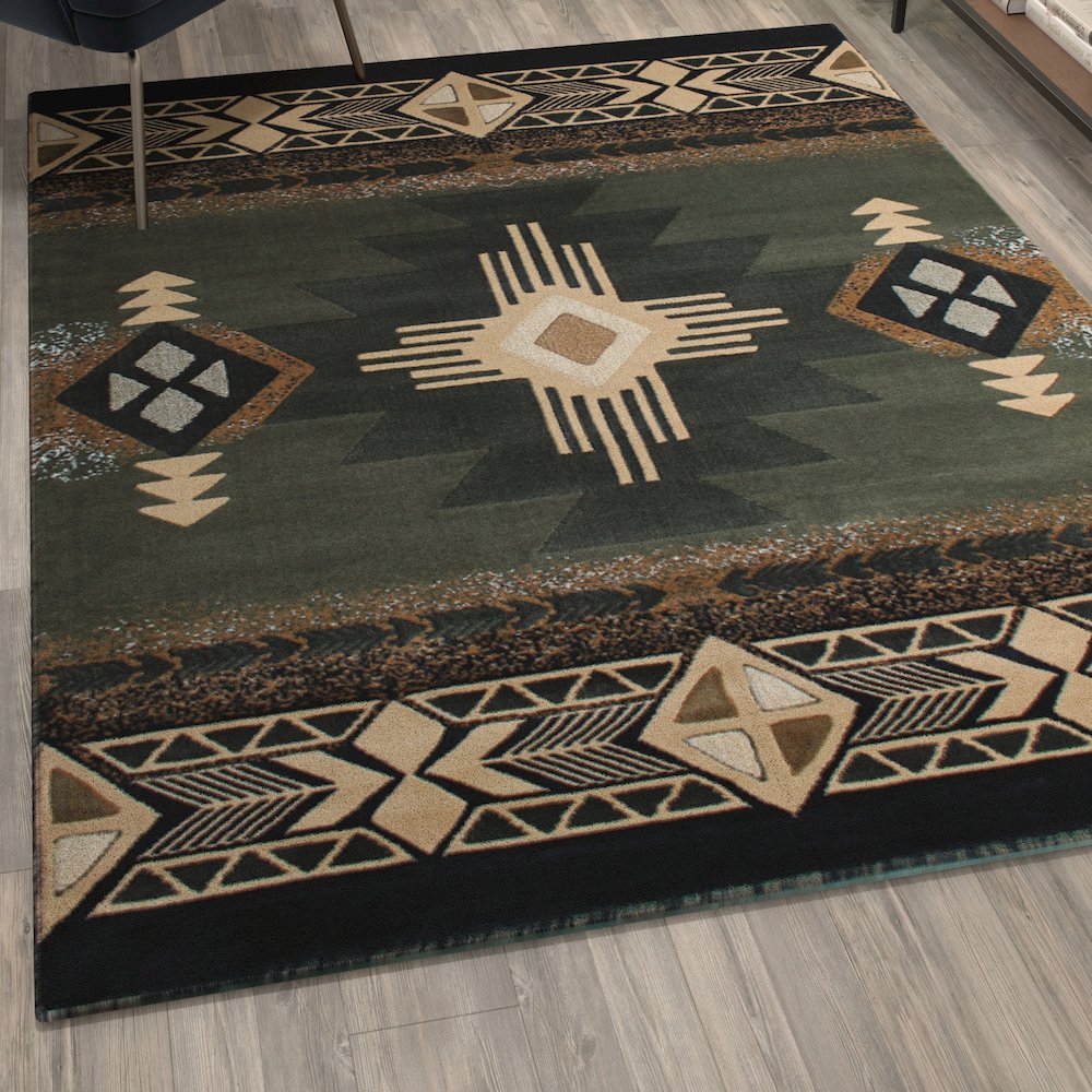 5' x 7' Sage Traditional Southwestern Area Rug - Olefin Fibers with Jute Backing. Picture 5