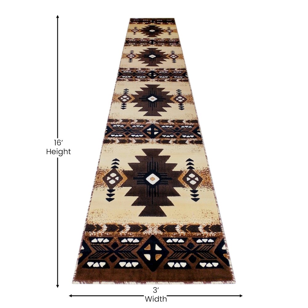 3' x 16' Brown Traditional Southwestern Area Rug - Olefin Fibers. Picture 4