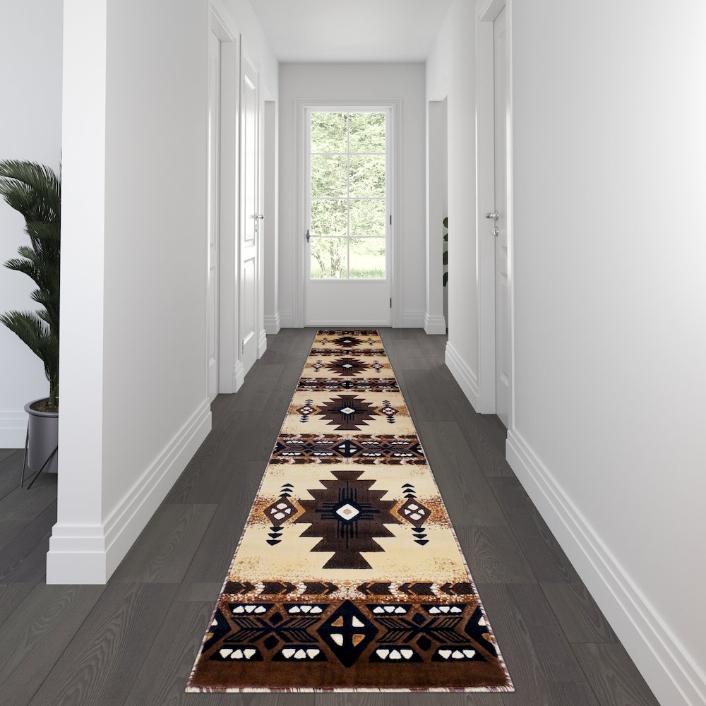 3' x 16' Brown Traditional Southwestern Area Rug - Olefin Fibers. Picture 2
