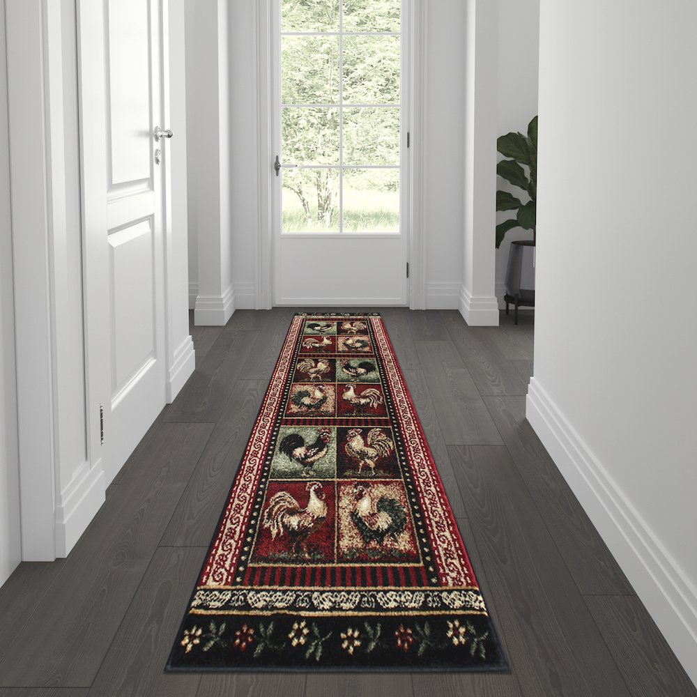 Lodge Style 2' x 7' Round Rooster Area Rug for Indoor Use. Picture 2