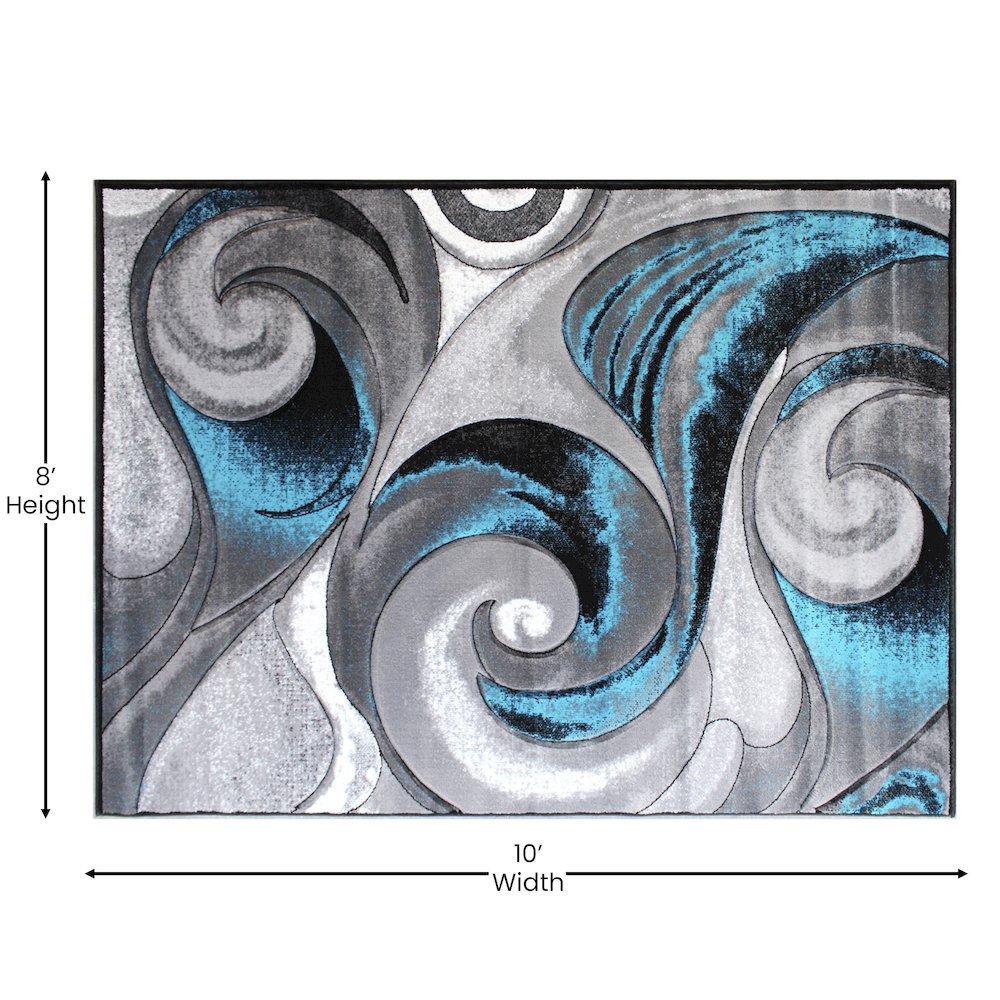 8' x 10' Olefin Turquoise Ocean Waves Pattern Area Rug. Picture 4