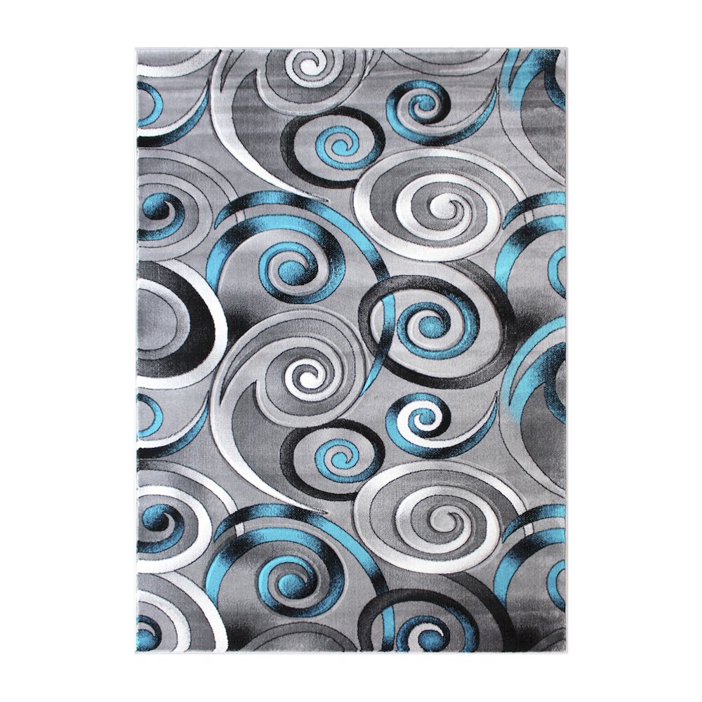 5' x 7' Turquoise Swirl Olefin Area Rug with Jute Backing. Picture 1