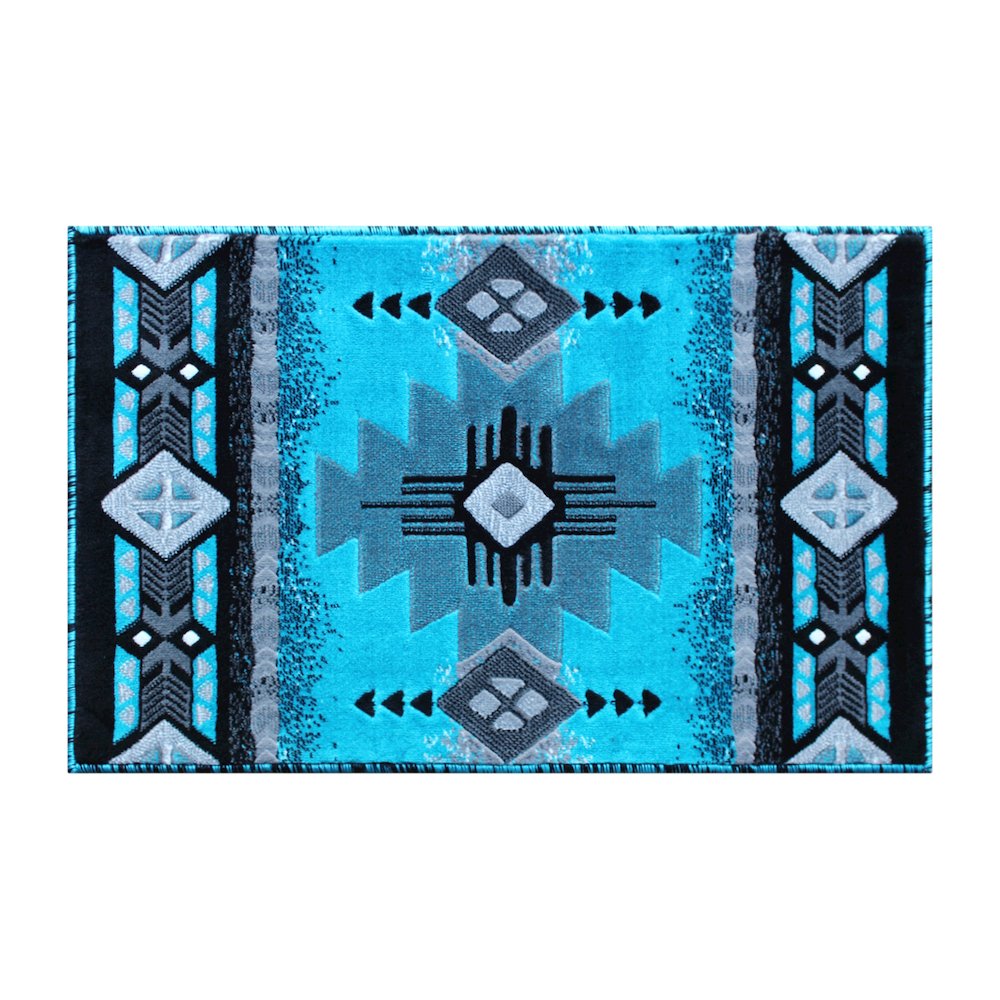 2' x 3' Turquoise Traditional Southwestern Area Rug - Olefin Fibers. Picture 1