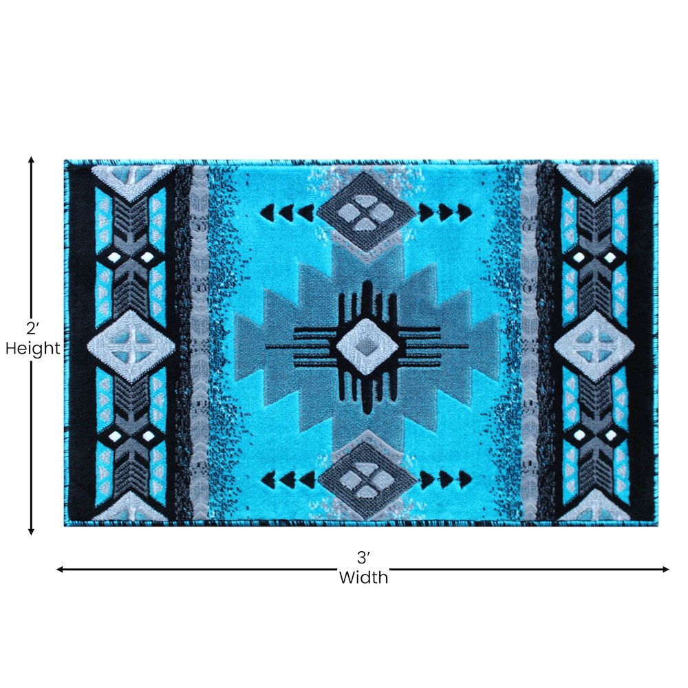 2' x 3' Turquoise Traditional Southwestern Area Rug - Olefin Fibers. Picture 4