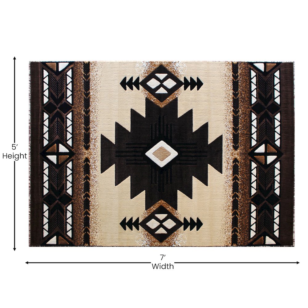 5' x 7' Brown Traditional Southwestern Area Rug - Olefin Fibers. Picture 4