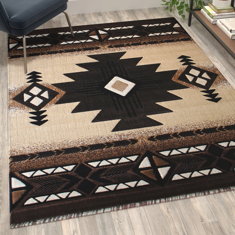 5' x 7' Brown Traditional Southwestern Area Rug - Olefin Fibers. Picture 5