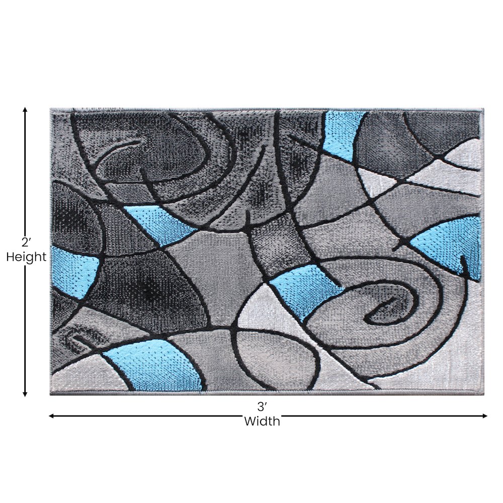 2' x 3' Blue Abstract Pattern Area Rug - Olefin Rug. Picture 4