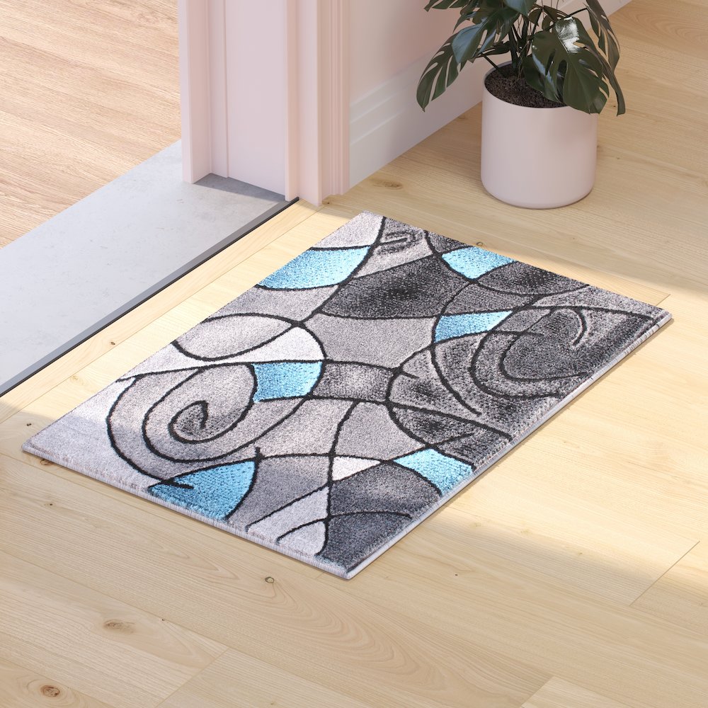 2' x 3' Blue Abstract Pattern Area Rug - Olefin Rug. Picture 2