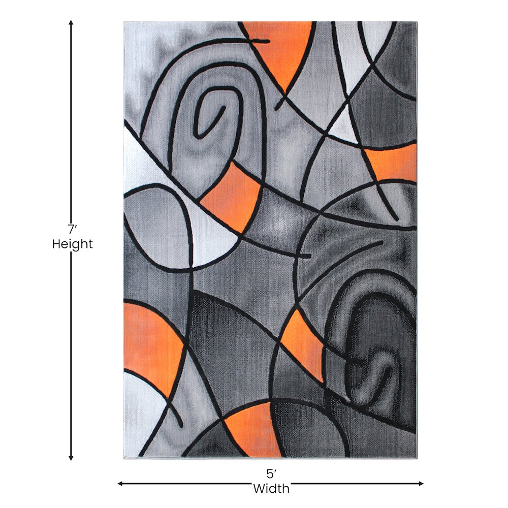 5' x 7' Orange Abstract Area Rug - Olefin Rug. Picture 4