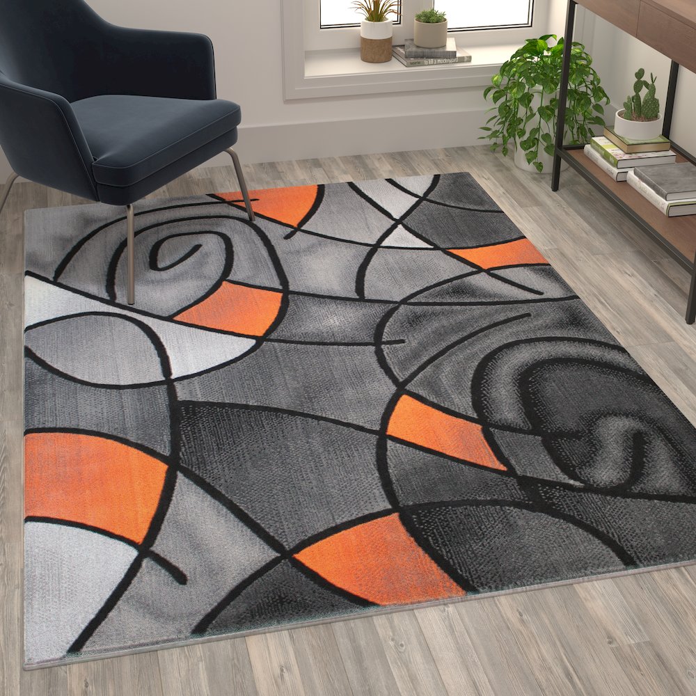 5' x 7' Orange Abstract Area Rug - Olefin Rug. Picture 2