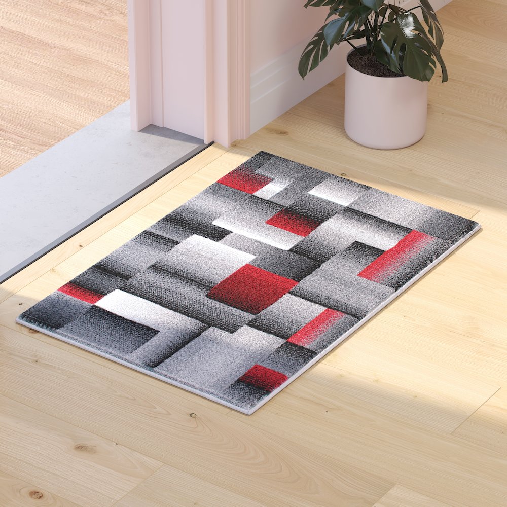 2' x 3' Red Color Blocked Area Rug - Olefin Rug. Picture 2