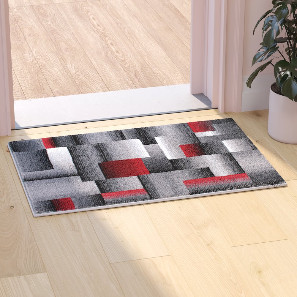 2' x 3' Red Color Blocked Area Rug - Olefin Rug. Picture 5