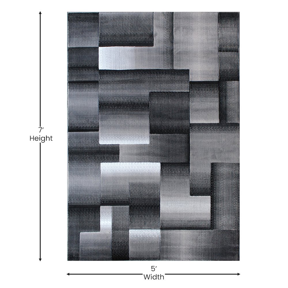 5' x 7' Gray Color Blocked Area Rug - Olefin Rug. Picture 4