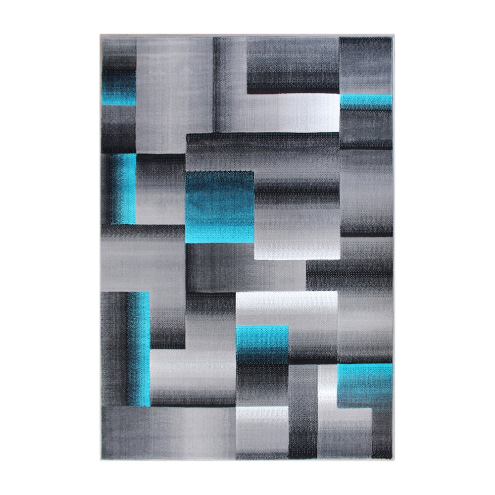 5' x 7' Turquoise Color Blocked Area Rug - Olefin Rug. Picture 1