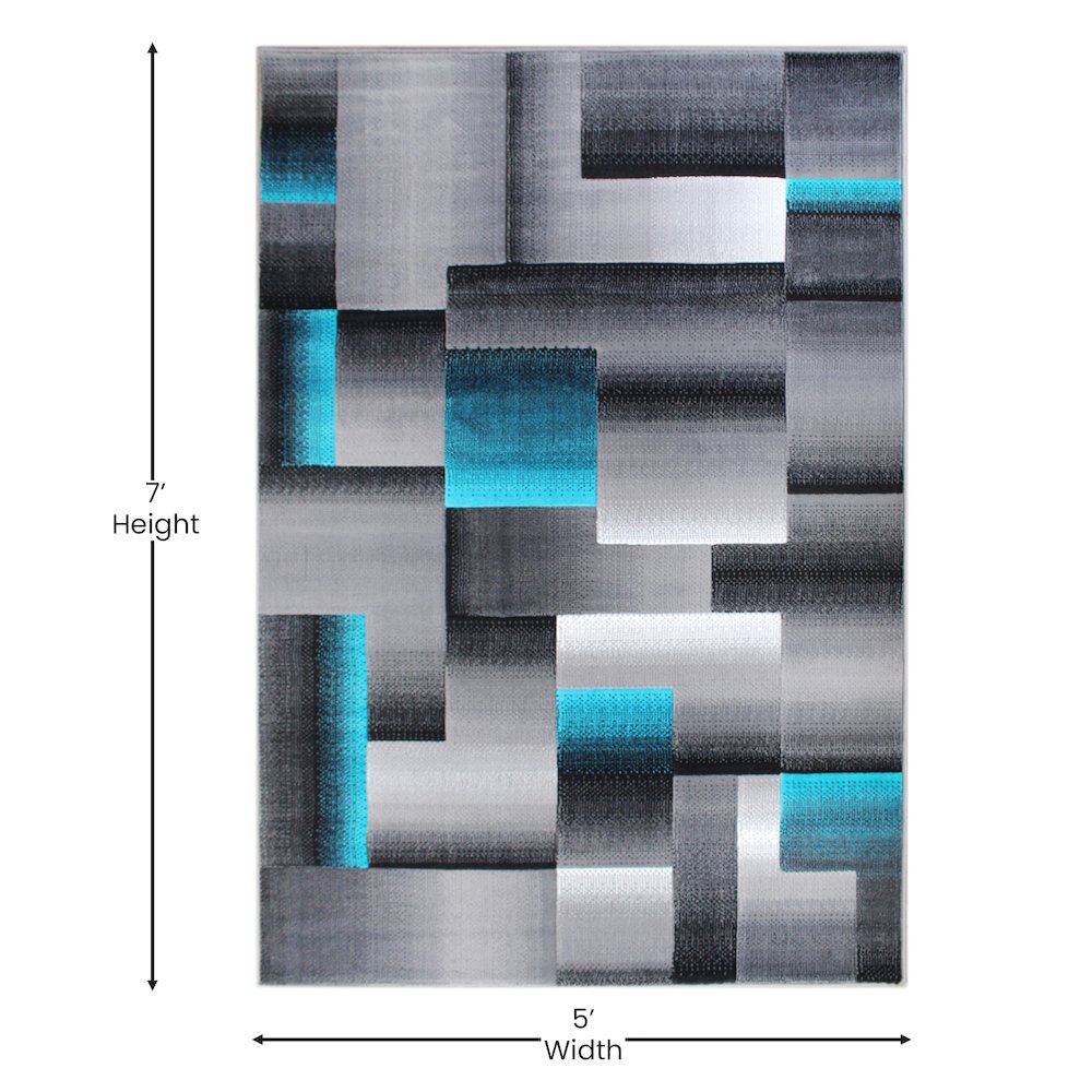 5' x 7' Turquoise Color Blocked Area Rug - Olefin Rug. Picture 4