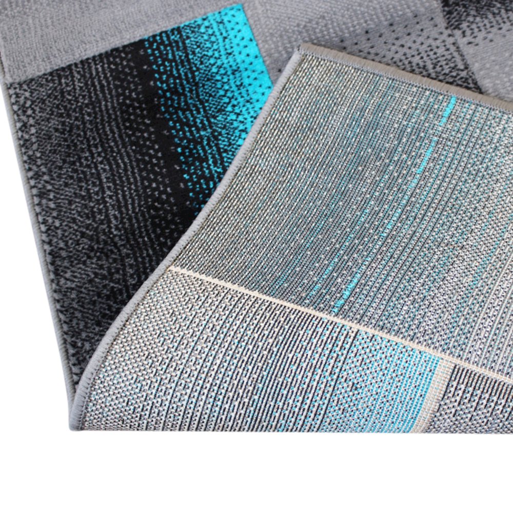 5' x 7' Turquoise Color Blocked Area Rug - Olefin Rug. Picture 6