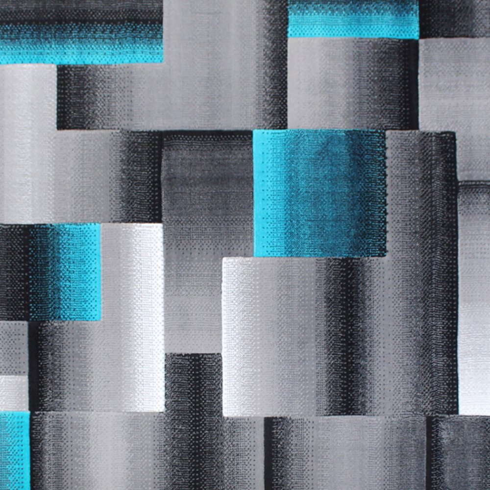 5' x 7' Turquoise Color Blocked Area Rug - Olefin Rug. Picture 7