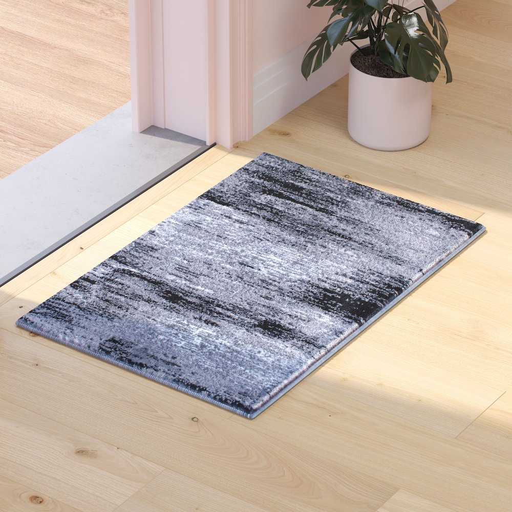 2' x 3' Gray Abstract Scraped Area Rug - Olefin Rug. Picture 5