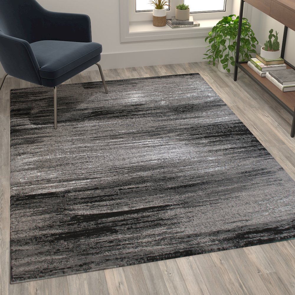 5' x 7' Gray Scraped Design Area Rug - Olefin Rug with Jute Backing. Picture 2