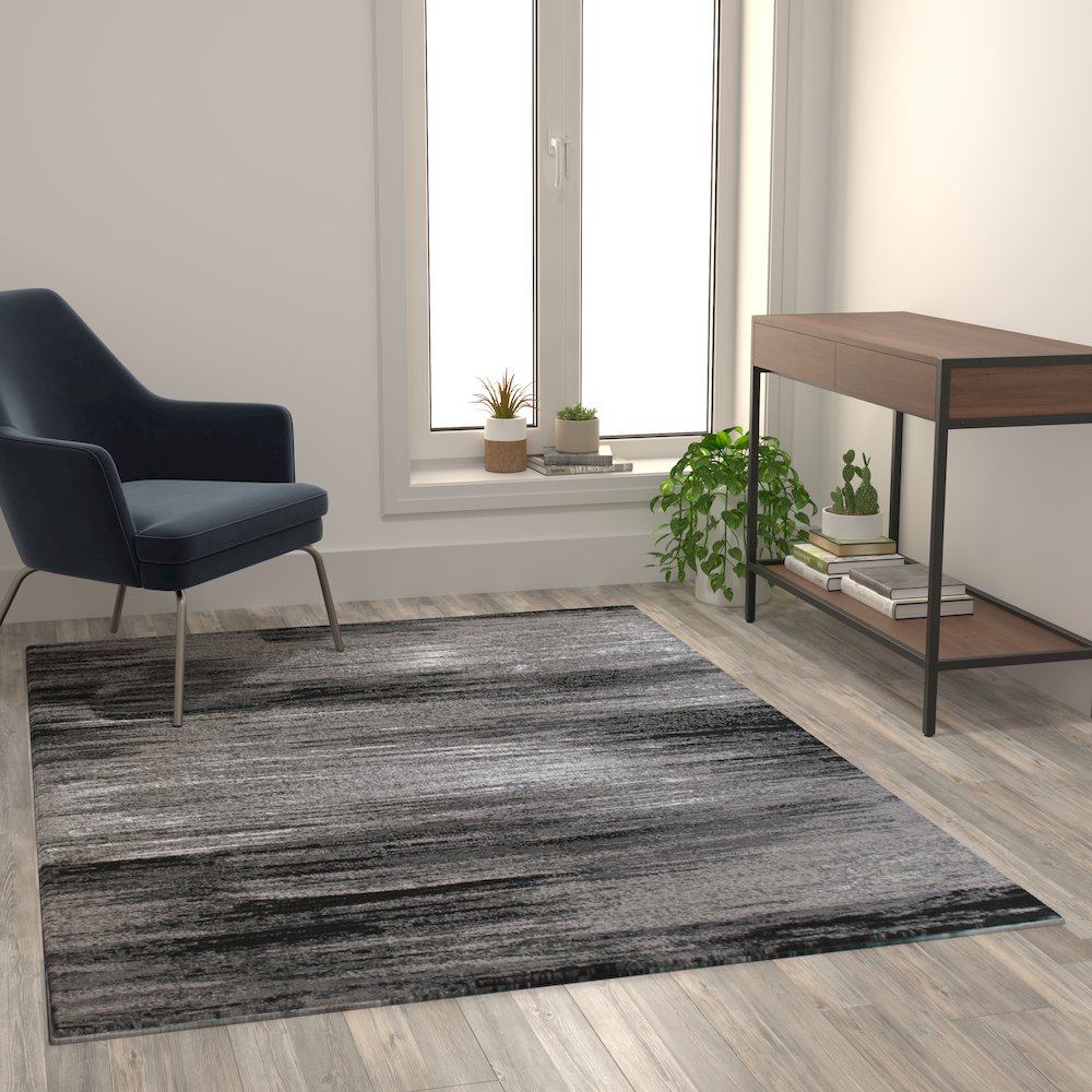 5' x 7' Gray Scraped Design Area Rug - Olefin Rug with Jute Backing. Picture 5