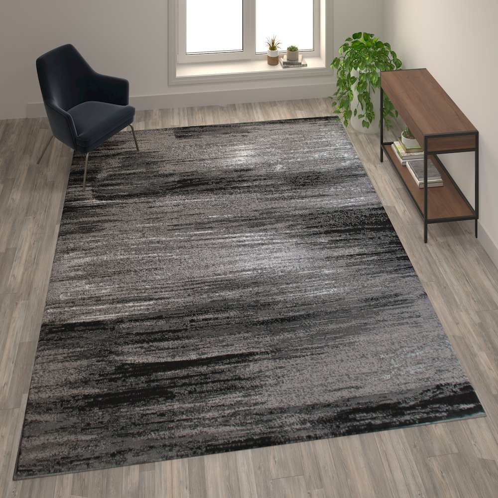 6' x 9' Gray Scraped Design Area Rug - Olefin Rug with Jute Backing. Picture 2