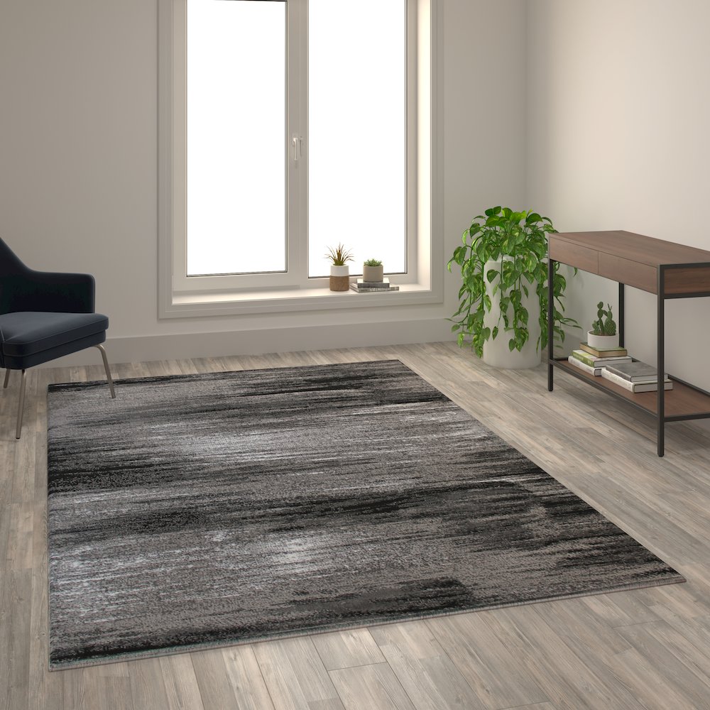 6' x 9' Gray Scraped Design Area Rug - Olefin Rug with Jute Backing. Picture 5