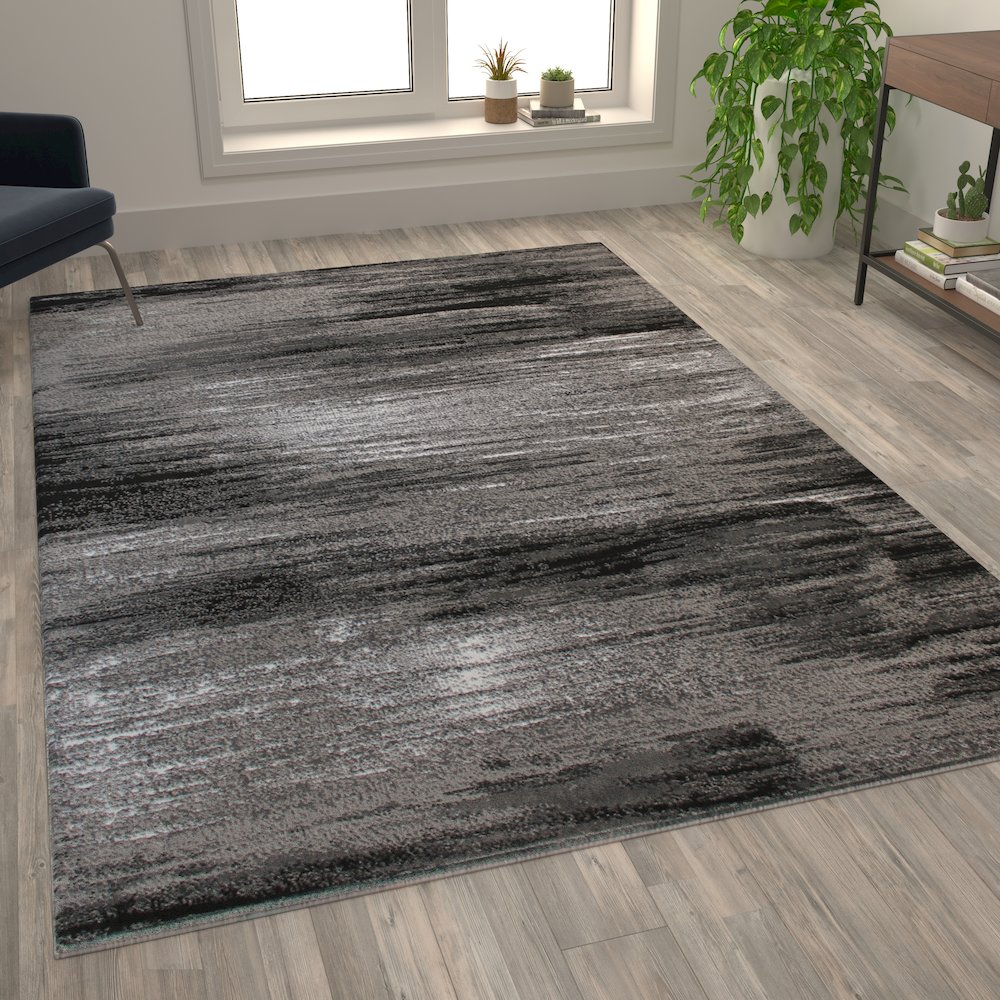 8' x 10' Gray Scraped Design Area Rug - Olefin Rug with Jute Backing. Picture 2