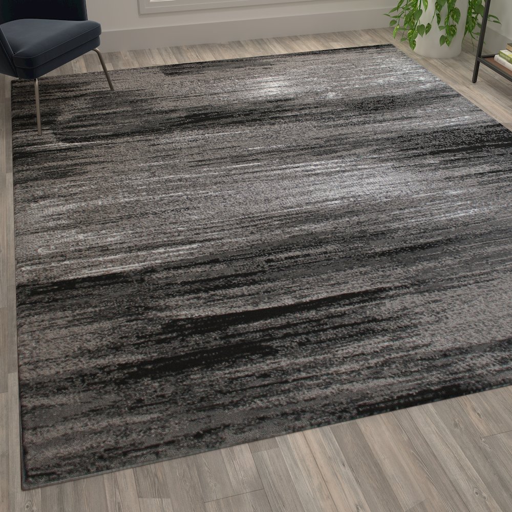 8' x 10' Gray Scraped Design Area Rug - Olefin Rug with Jute Backing. Picture 5