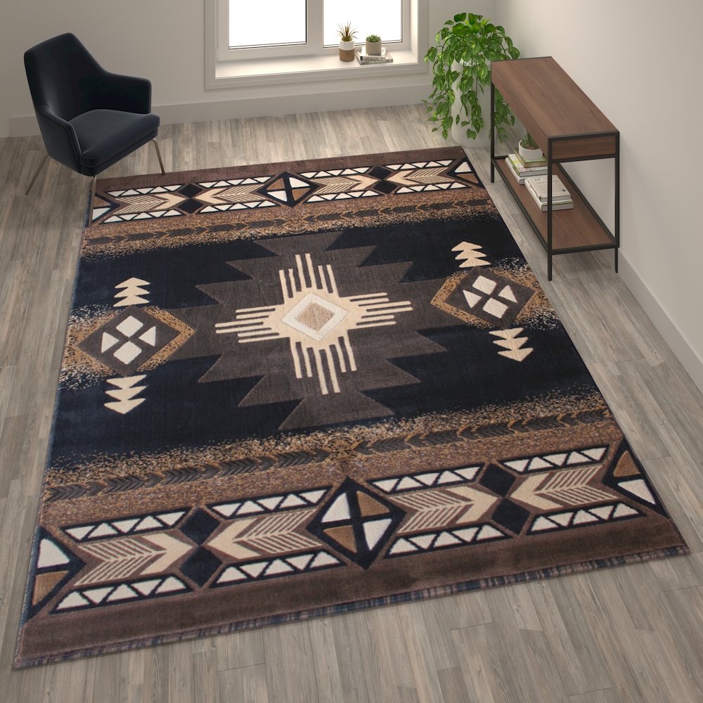 8' x 10' Black Traditional Southwestern Area Rug - Olefin Fibers. Picture 2