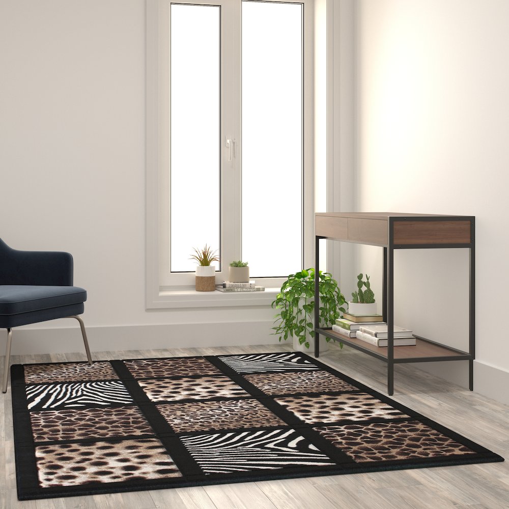 5' x 7' Area Rug with Cheetah, Leopard, Zebra and Giraffe Design Raised Squares. Picture 2