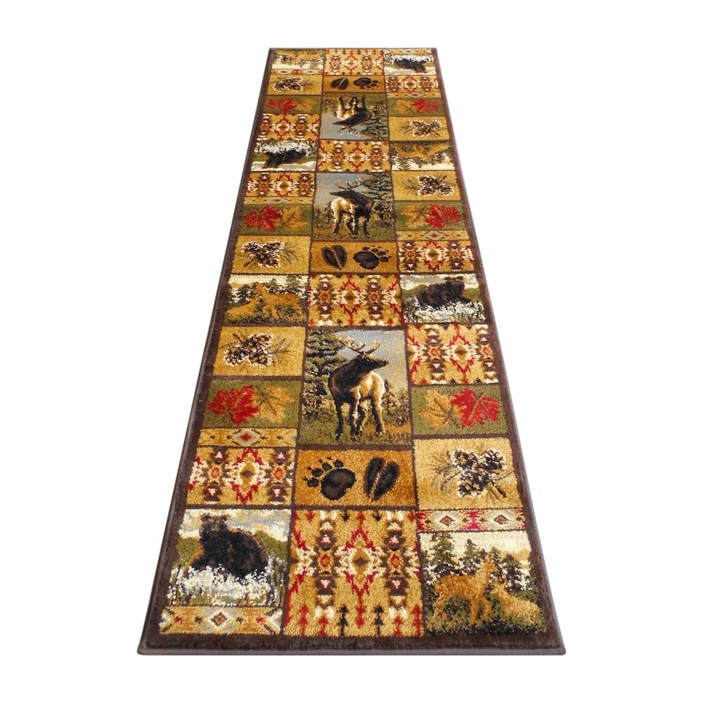 Beige 2' x 7' Wilderness Bear and Moose Area Rug with Jute Backing for Use. Picture 1