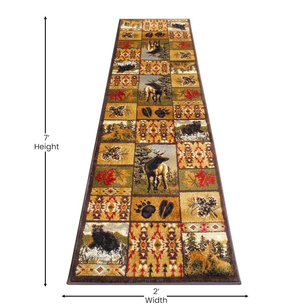 Beige 2' x 7' Wilderness Bear and Moose Area Rug with Jute Backing for Use. Picture 4